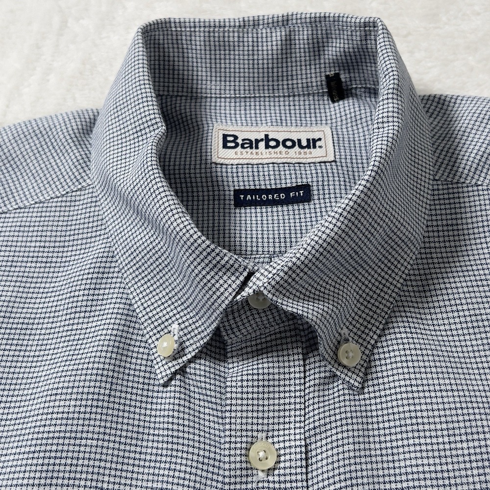 Barbour Linen Lyocell Blend Tailord Fit Shirt Mens Sz M Check Long Sleeve - Picture 3 of 15